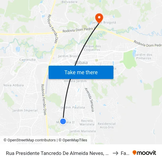 Rua Presidente Tancredo De Almeida Neves, 113 to Faat map