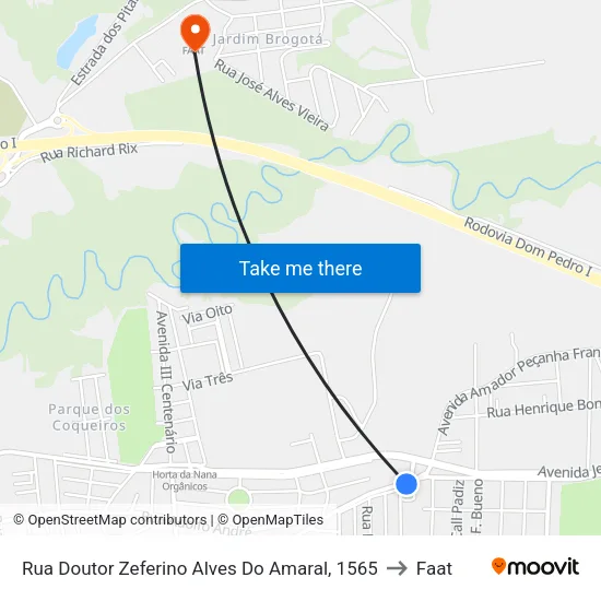 Rua Doutor Zeferino Alves Do Amaral, 1565 to Faat map