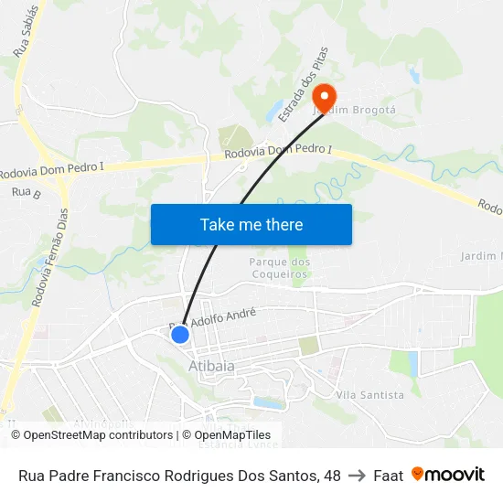 Rua Padre Francisco Rodrigues Dos Santos, 48 to Faat map