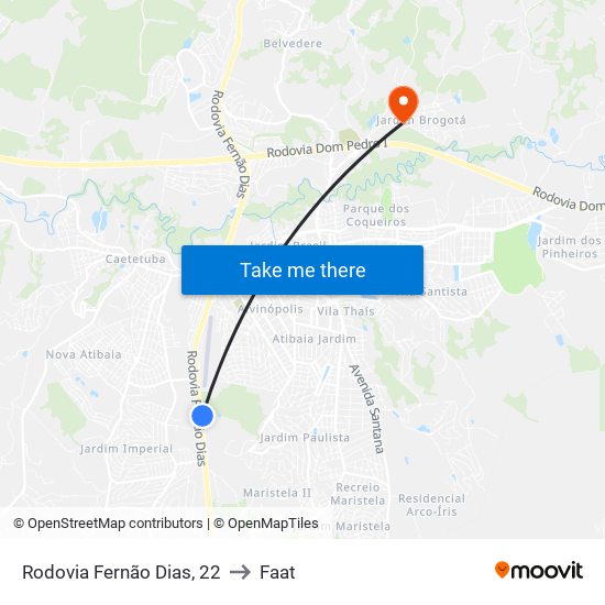 Rodovia Fernão Dias, 22 to Faat map