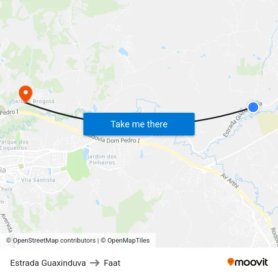 Estrada Guaxinduva to Faat map