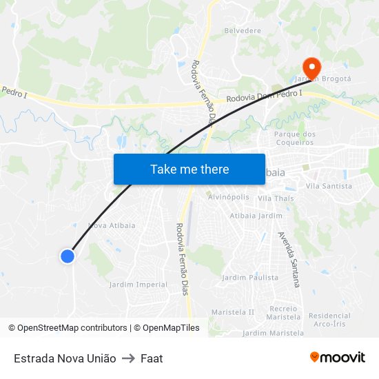 Estrada Nova União to Faat map