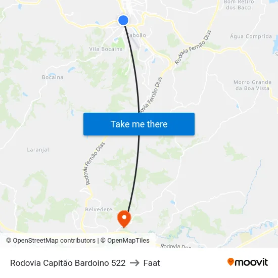 Rodovia Capitão Bardoino 522 to Faat map