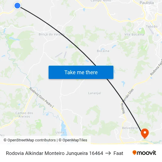 Rodovia Alkindar Monteiro Junqueira 16464 to Faat map