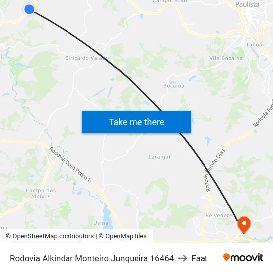 Rodovia Alkindar Monteiro Junqueira 16464 to Faat map