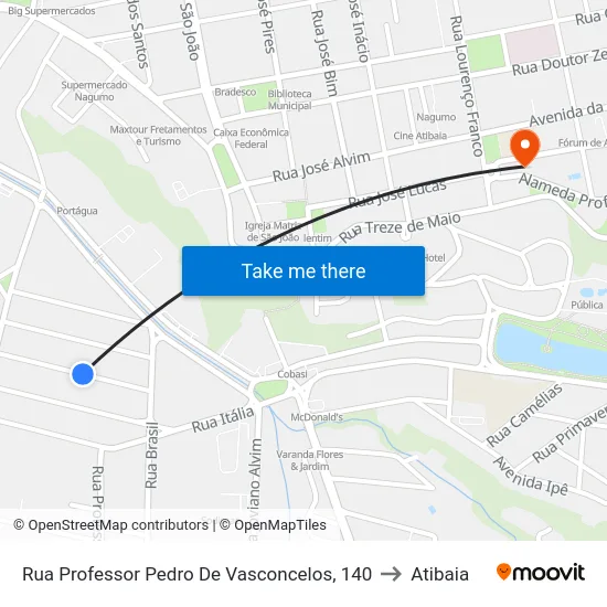 Rua Professor Pedro De Vasconcelos, 140 to Atibaia map