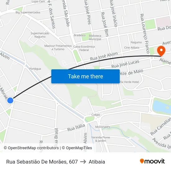 Rua Sebastião De Morães, 607 to Atibaia map