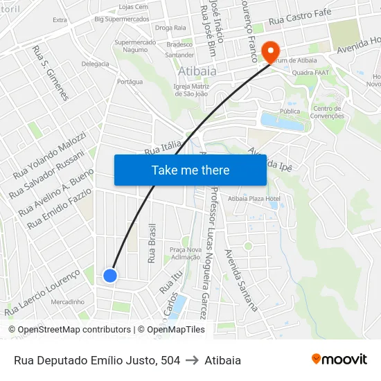 Rua Deputado Emílio Justo, 504 to Atibaia map