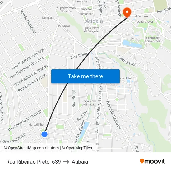Rua Ribeirão Preto, 639 to Atibaia map