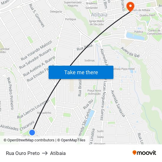 Rua Ouro Preto to Atibaia map