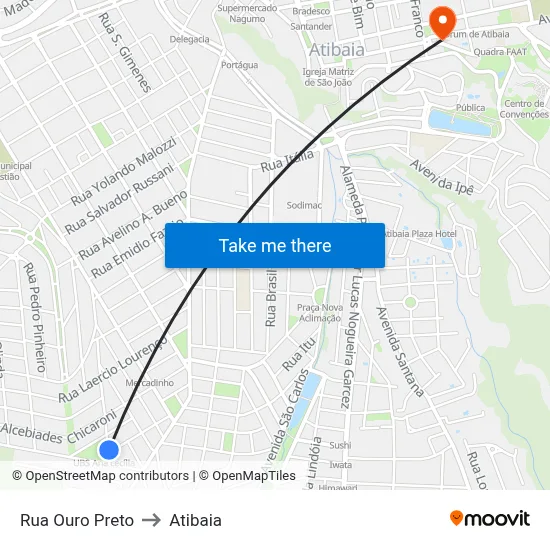 Rua Ouro Preto to Atibaia map