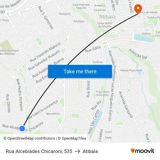 Rua Alcebíades Chicaroni, 535 to Atibaia map