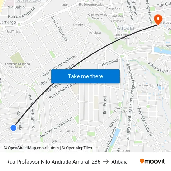 Rua Professor Nilo Andrade Amaral, 286 to Atibaia map