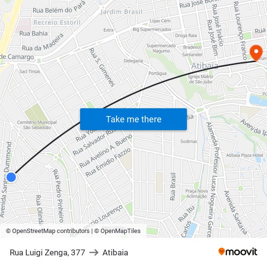 Rua Luigi Zenga, 377 to Atibaia map