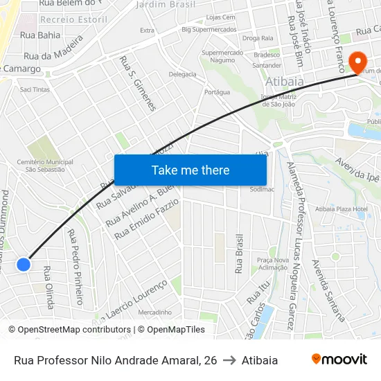 Rua Professor Nilo Andrade Amaral, 26 to Atibaia map