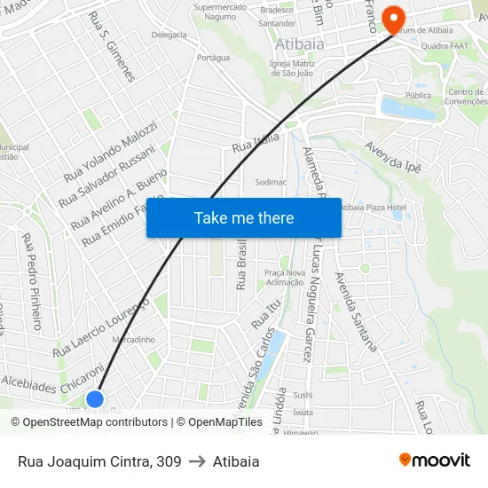 Rua Joaquim Cintra, 309 to Atibaia map
