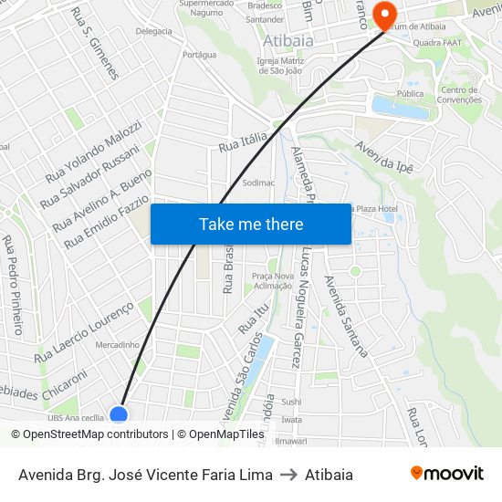 Avenida Brg. José Vicente Faria Lima to Atibaia map