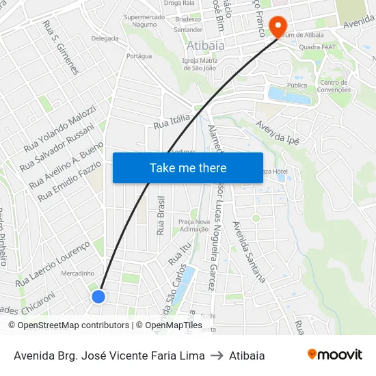 Avenida Brg. José Vicente Faria Lima to Atibaia map