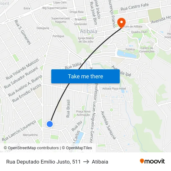 Rua Deputado Emílio Justo, 511 to Atibaia map