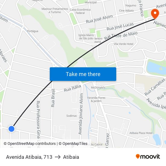 Avenida Atibaia, 713 to Atibaia map