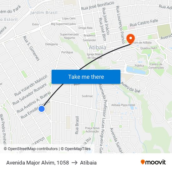 Avenida Major Alvim, 1058 to Atibaia map