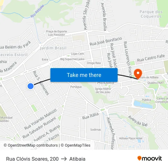 Rua Clóvis Soares, 200 to Atibaia map