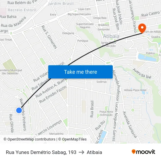 Rua Yunes Demétrio Sabag, 193 to Atibaia map