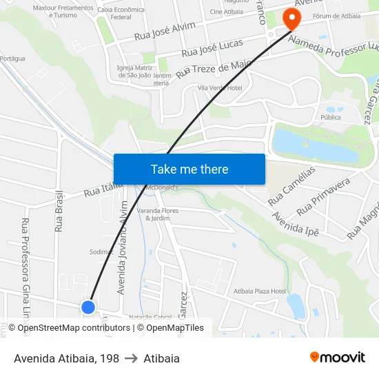 Avenida Atibaia, 198 to Atibaia map