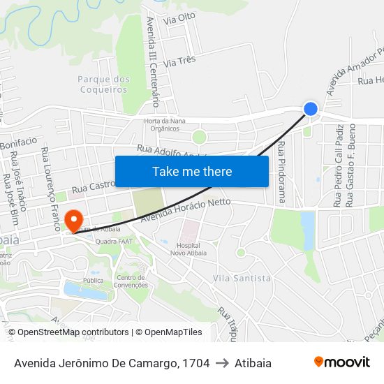 Avenida Jerônimo De Camargo, 1704 to Atibaia map