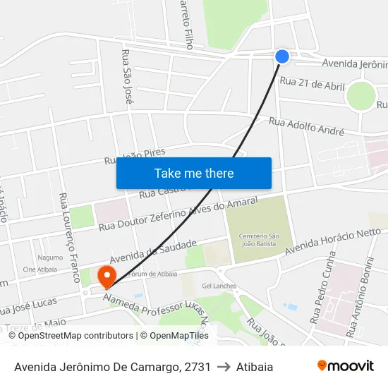 Avenida Jerônimo De Camargo, 2731 to Atibaia map