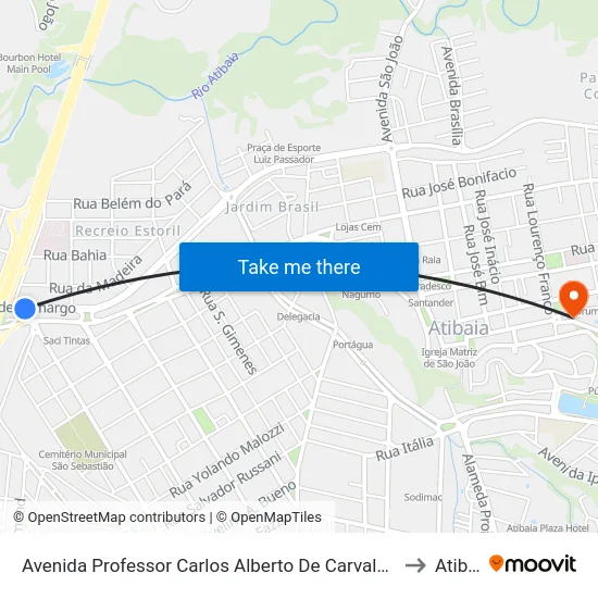 Avenida Professor Carlos Alberto De Carvalho Pinto, 1146 to Atibaia map