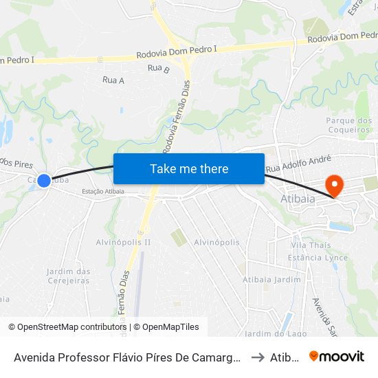 Avenida Professor Flávio Píres De Camargo, 106 to Atibaia map