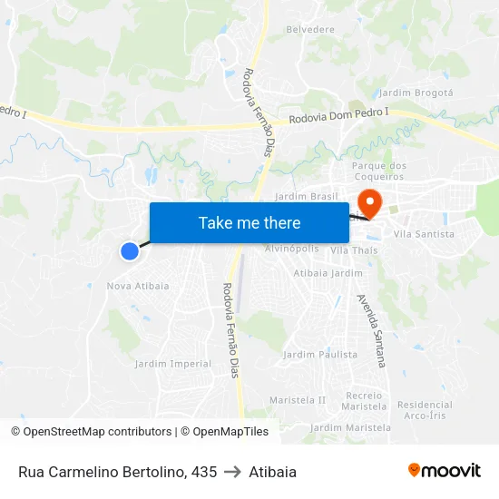 Rua Carmelino Bertolino, 435 to Atibaia map
