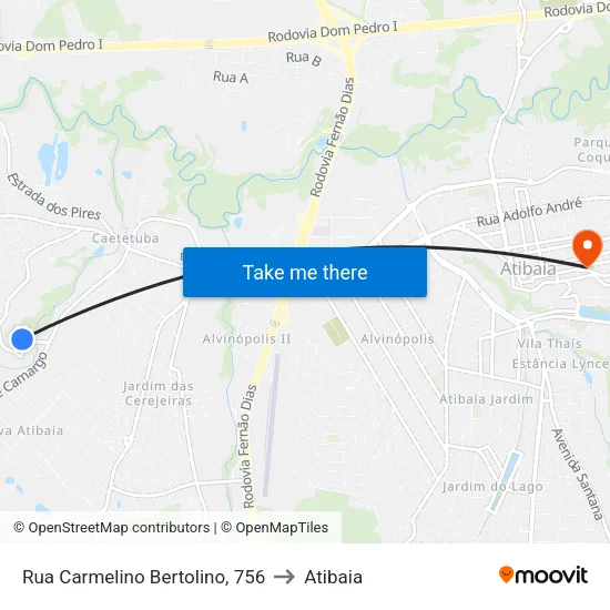 Rua Carmelino Bertolino, 756 to Atibaia map