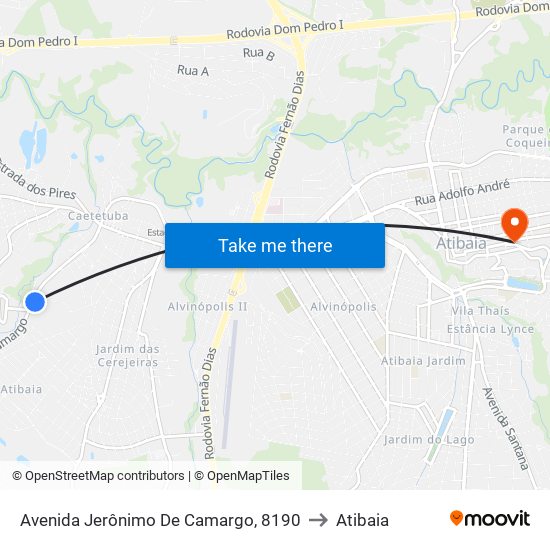 Avenida Jerônimo De Camargo, 8190 to Atibaia map