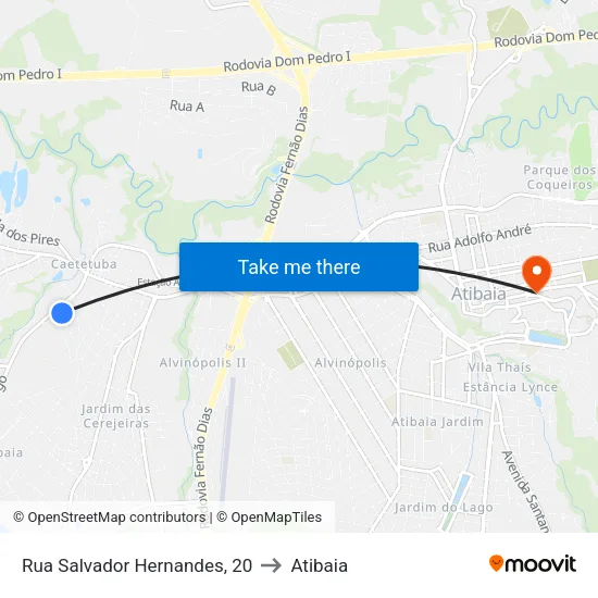 Rua Salvador Hernandes, 20 to Atibaia map