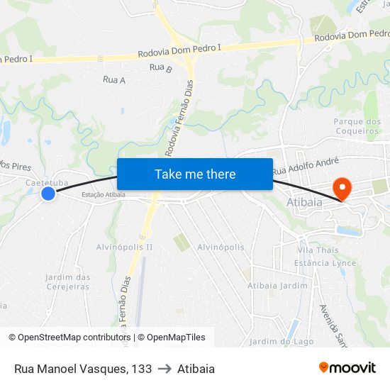 Rua Manoel Vasques, 133 to Atibaia map