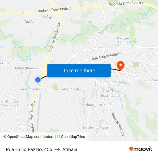 Rua Helio Fazzio, 456 to Atibaia map