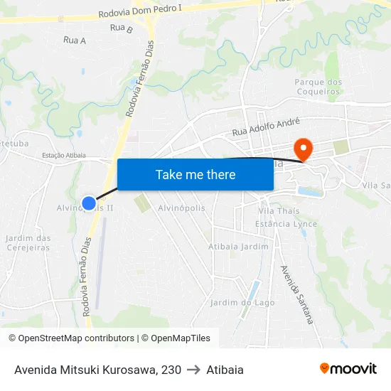 Avenida Mitsuki Kurosawa, 230 to Atibaia map