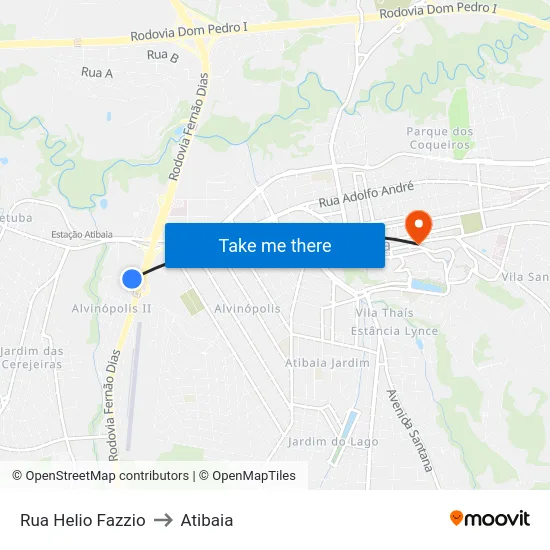 Rua Helio Fazzio to Atibaia map