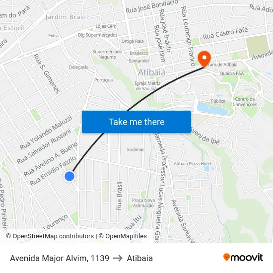 Avenida Major Alvim, 1139 to Atibaia map