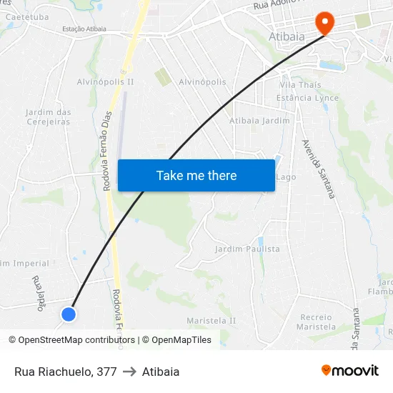 Rua Riachuelo, 377 to Atibaia map