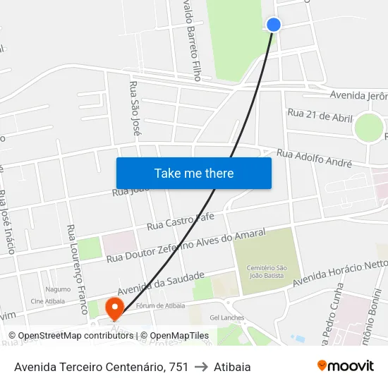 Avenida Terceiro Centenário, 751 to Atibaia map