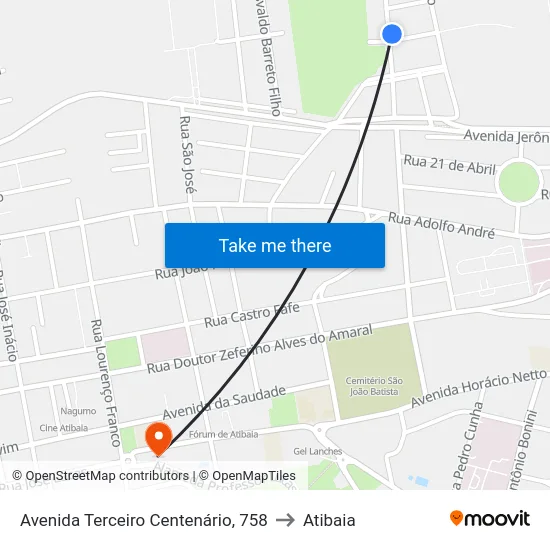 Avenida Terceiro Centenário, 758 to Atibaia map