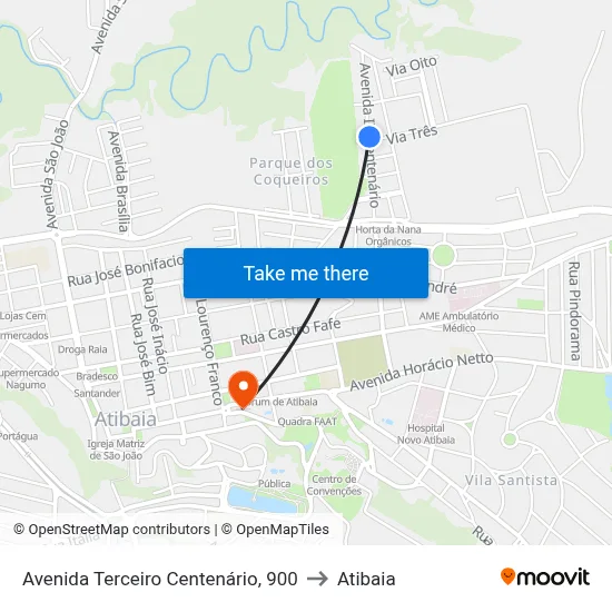 Avenida Terceiro Centenário, 900 to Atibaia map