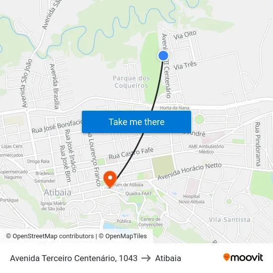 Avenida Terceiro Centenário, 1043 to Atibaia map