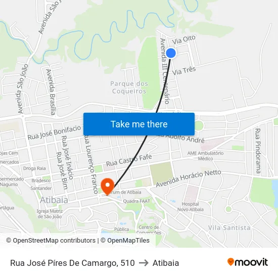 Rua José Píres De Camargo, 510 to Atibaia map