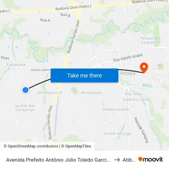 Avenida Prefeito Antônio Júlio Toledo Garcia Lopes, 555 to Atibaia map
