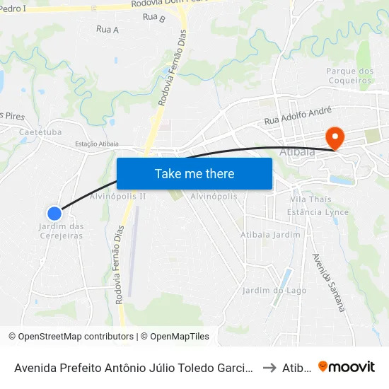 Avenida Prefeito Antônio Júlio Toledo Garcia Lopes, 842 to Atibaia map