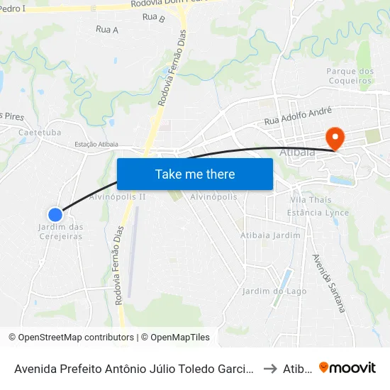 Avenida Prefeito Antônio Júlio Toledo Garcia Lopes, 819 to Atibaia map